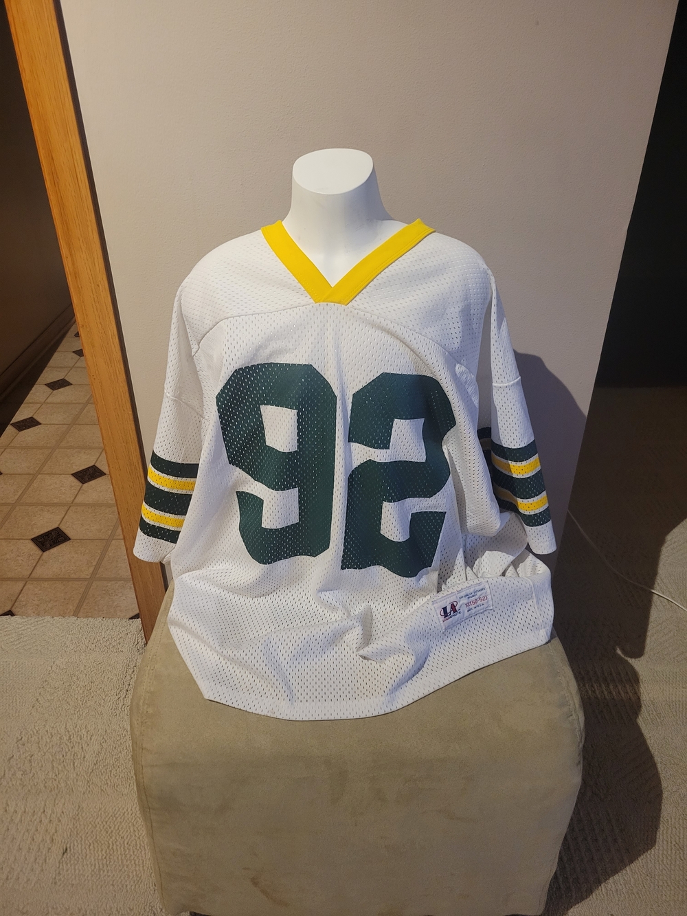 Green Bay White Football Jersey Top with Green Number 92